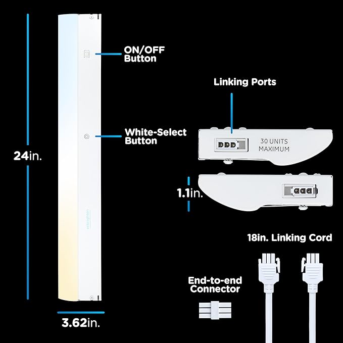 Enbrighten 24 inch Hardwired Under Cabinet Lights, 1620 Lumens, Five White - Image 3