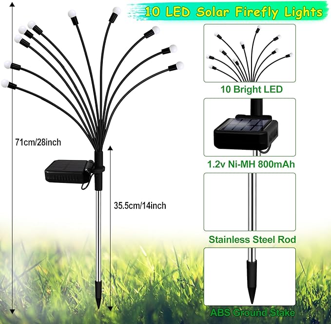 Kohlrabi Solar Halloween Lights Outdoor, 6 Pack 60 LED Solar Green Firefly - Image 2