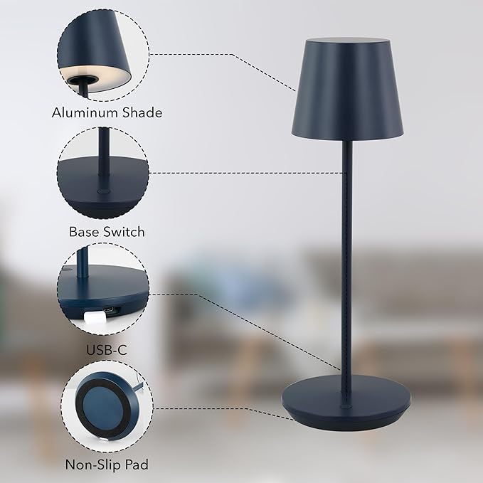 Generation Lighting Mena Accent Rechargeable Table Lamp – 14.5” Hague Blue - Image 7