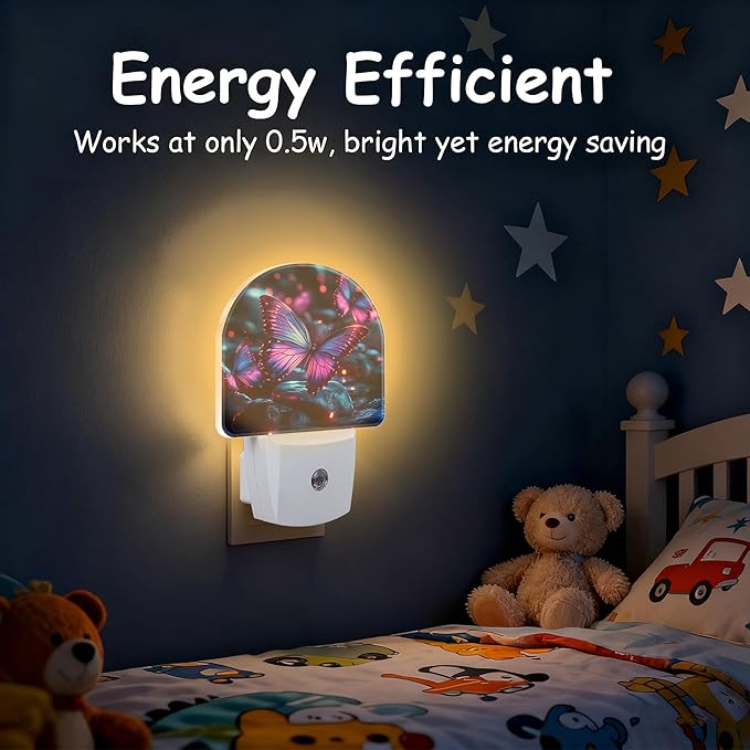 Glowing Purple Butterfly Night Light, Dusk-to-Dawn Auto Sensor Plug in Night - Image 5