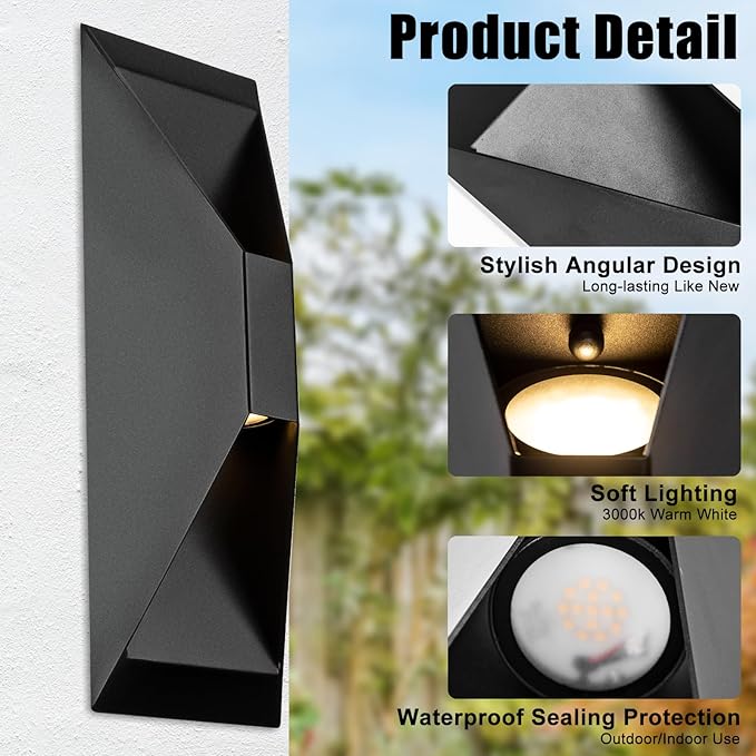 Modern Outdoor Wall Light 2 Packs, LED Up Down Wall Light, 15 Inch Modern - Image 2