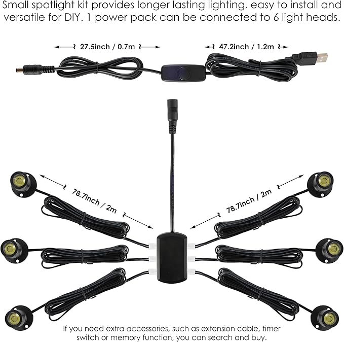 DEDC 6pcs Mini LED Spot Lights, 1W 5V 6000K Under Cabinet Lights, Mini - Image 4