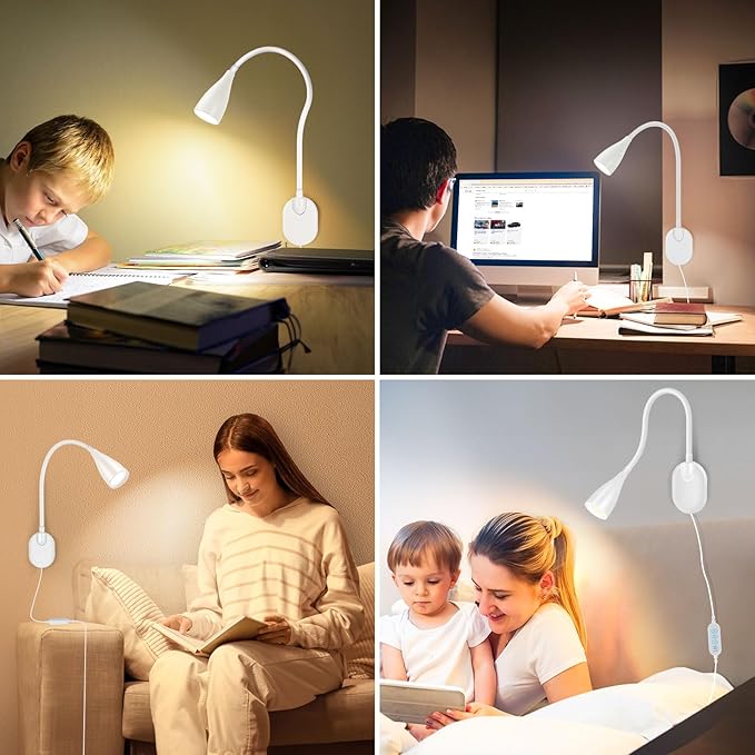 2 Pack LED Wall Mounted Bedside Reading Light, 3 Color Modes, 10 Brightness - Image 7