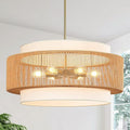 25.6" Rattan Chandelier, 6-Light Large Rattan Pendant Light by Unknown