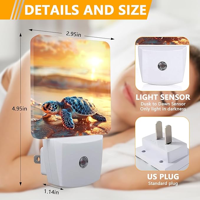 Sea Turtle Beach Sunrise Night Light, Plug-into Nightlight White LED Lamp - Image 2