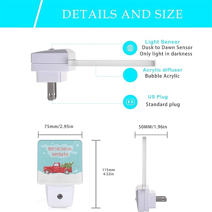 Christmas Décor Night Light, Retro Pickup and Christmas Tree Night Lights Plug - Image 2
