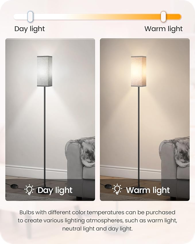Floor Lamp, Pole Lamp with Foot Switch, Modern Standing Lamp Lampshade - Image 5