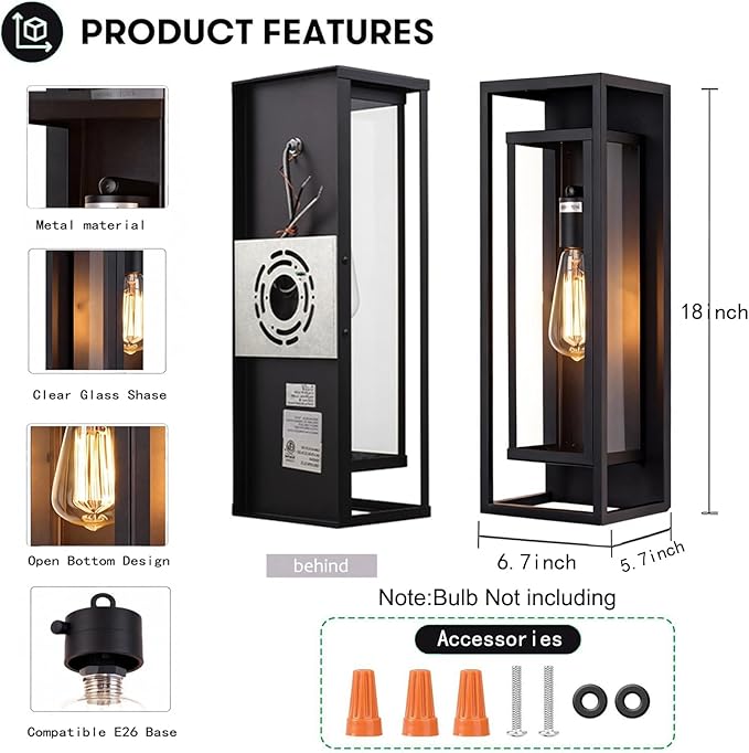 6Pack 18inch Outdoor Wall Light Fixtures, Exterior Waterproof Lanterns - Image 6
