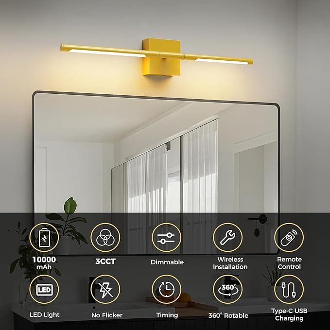 L LOHAS LED Battery Operated Wall Sconces Set of 2, Battery Wall Sconce 10000mAh - Image 2