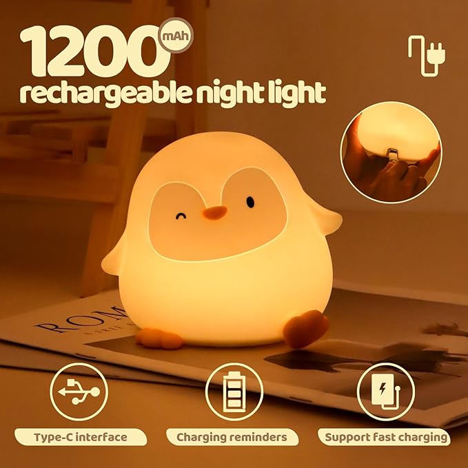 Penguin Night Light, 50-Hour Battery & Pat Control, Squishy Silicone Lamp - Image 7