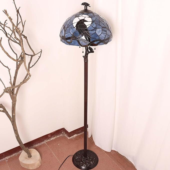 Bieye L12023 Tiffany Style Stained Glass Raven Floor Lamp Gothic Crow and Full - Image 3