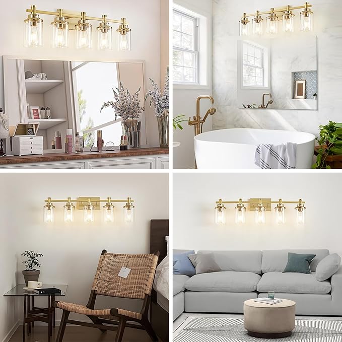 5-Light Modern Vanity Lights Over Mirror, Brushed Brass Bathroom Sconce - Image 6