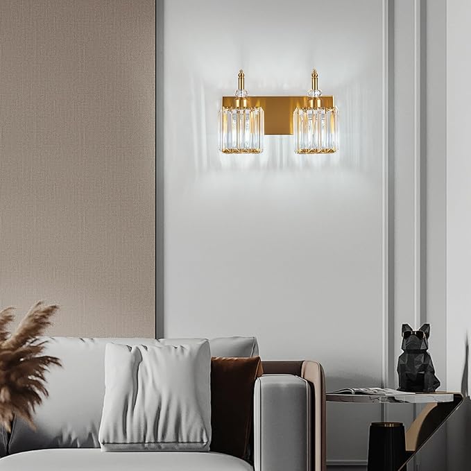 Modern Bathroom Vanity Light 2-Light Gold Crystal Light Fixtures Over Mirror - Image 6