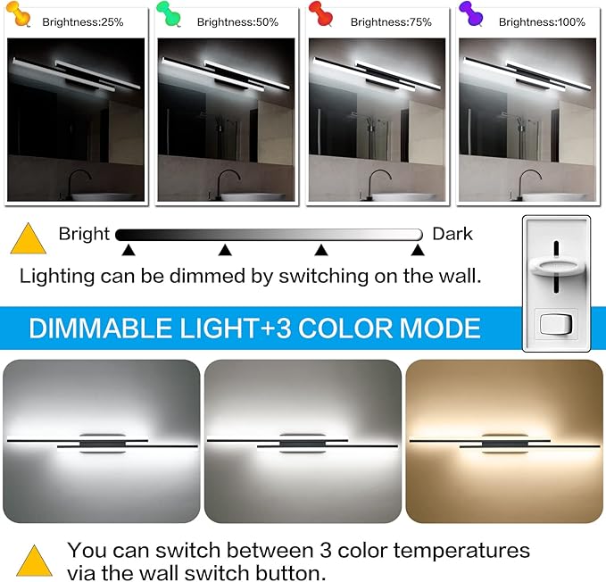 PRESDE 48 Inch Bathroom Light Fixtures Black Vanity Light Bar LED Modern Bath - Image 4