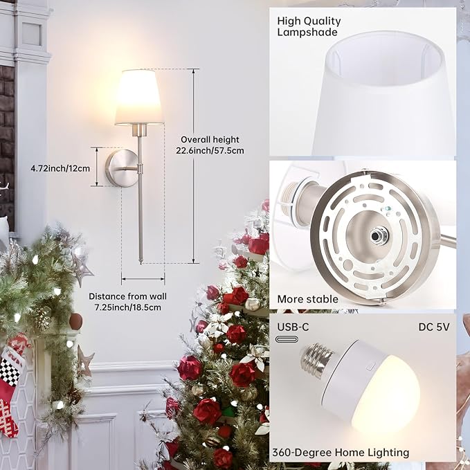 Battery Operated Wall Sconces Set of 2, 120H Usage Time 22.6" Rechargeable Wall - Image 9