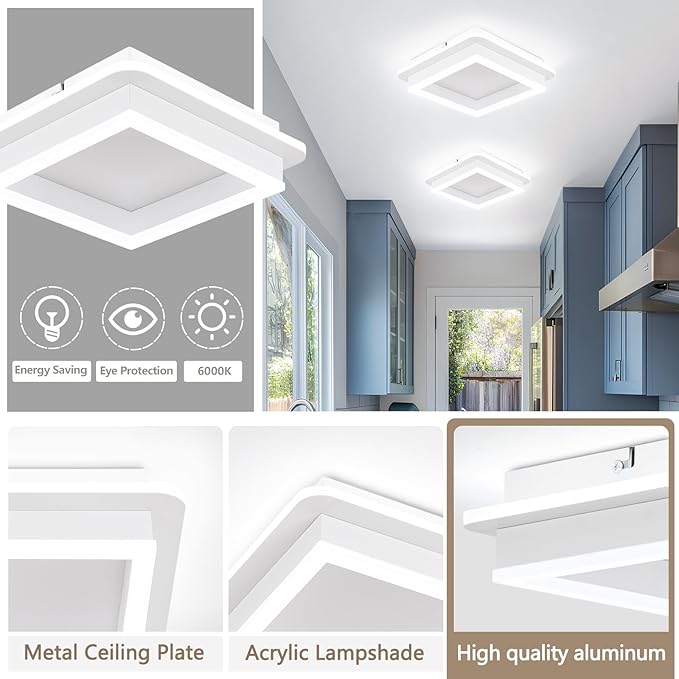 CANEOE 3 Packs Square Flush Mount Ceiling Light, 6000K Black Modern LED Ceiling - Image 7