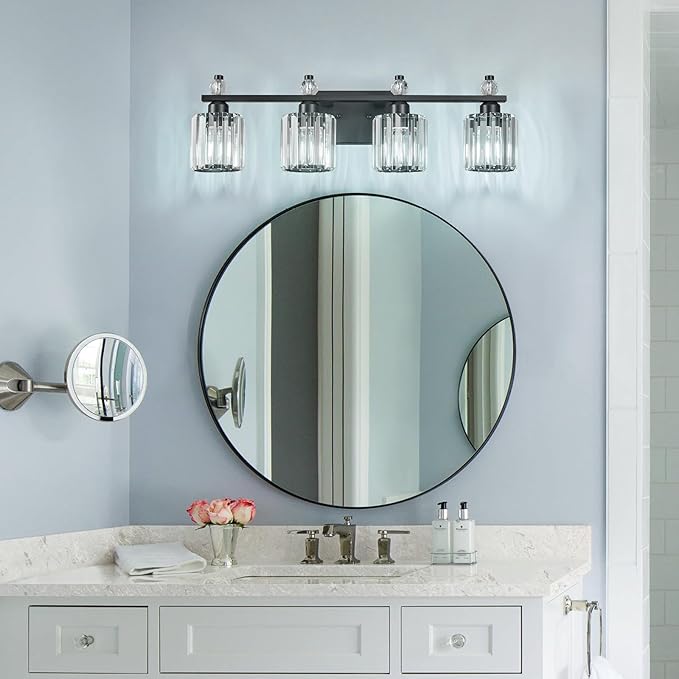 Bathroom Vanity Lights 4-Light Sand Black Modern Crystal Vanity Light Fixtures - Image 3
