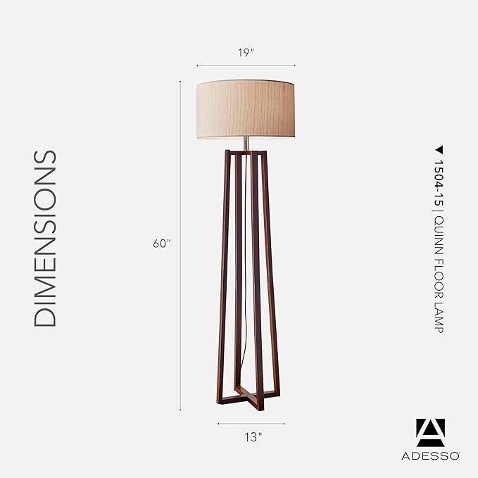 Adesso Floor Lamp with Walnut Birch Wood & Natural Linen Lampshade - Image 6