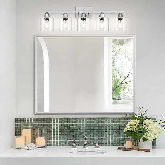Modern Brushed Nickel 5 Light Bathroom Vanity Light, 31 inch Bathroom Lights - Image 6