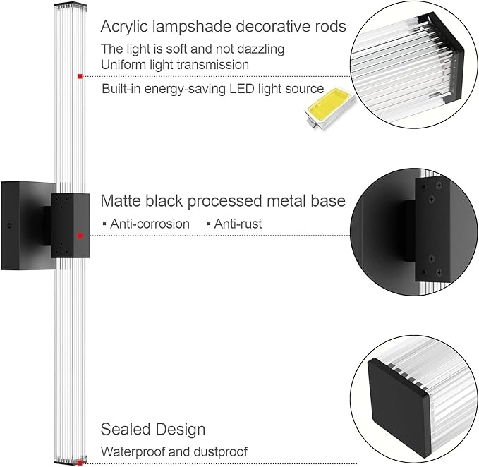 Ralbay 24inch Black Bathroom Vanity Light Bar 22W Modern LED Vanity Lights - Image 5