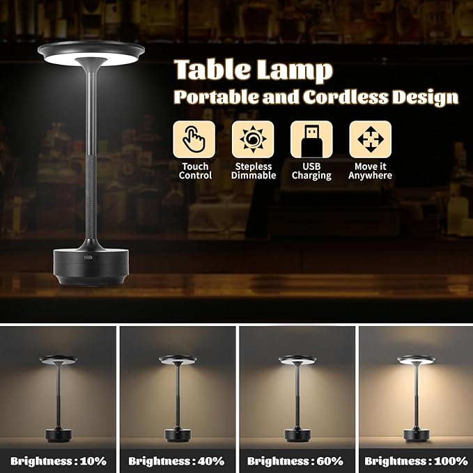 Rechargeable Cordless LED Table Lamps Touch Sensor Light, 3-Levels Portable - Image 6