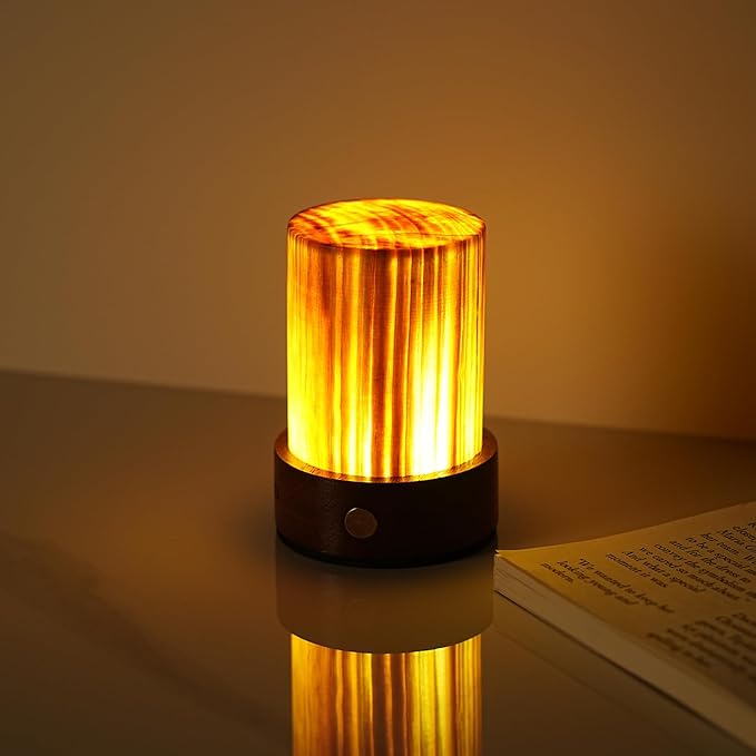 LED Night Light Wood -100% Handmade Cordless Lamp Rechargeable USB Battery by Unknown