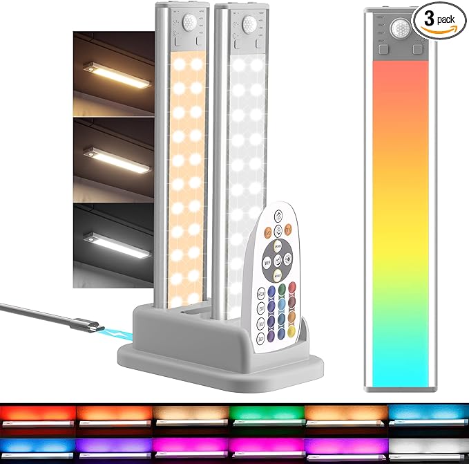 Under Cabinet Lights with Charging Station, 24LED Dimmable Rechargeable Motion by Hopedone