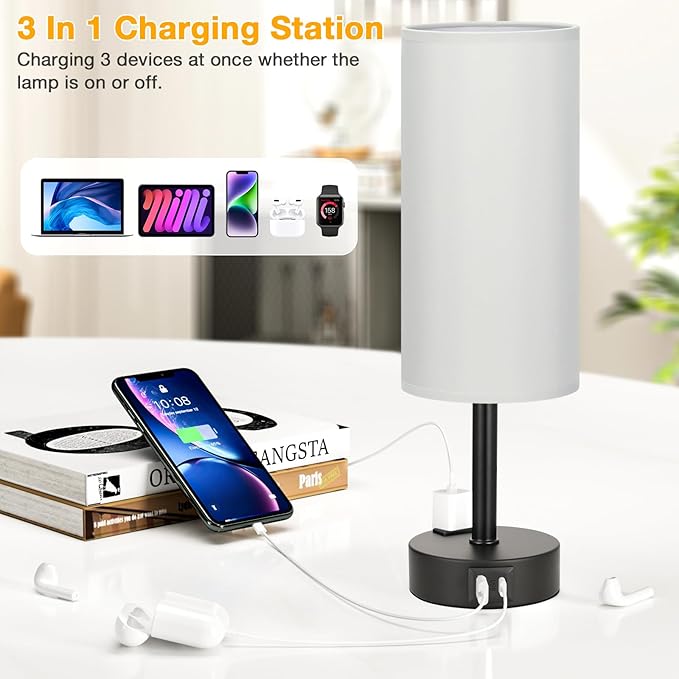 Grey Touch Table Lamps Set of 2-3 Way Dimmable Bedroom Lamps - Image 3