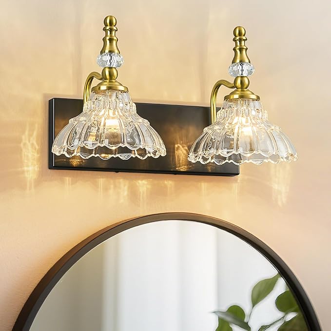 Vintage Bathroom Vanity Light, 2-Light Black Gold Vanity Lighting Fixture by LBSQJ