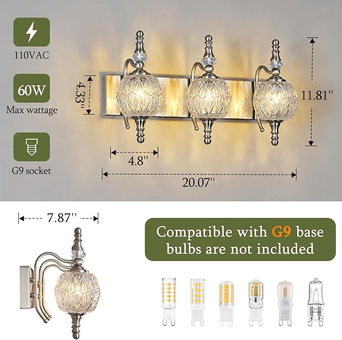 Modern Crystal Bathroom Vanity Lights Fixtures Over Mirror Brushed Nickel - Image 4