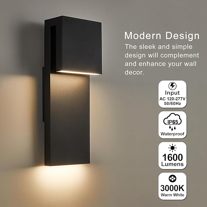 Modern LED Outdoor Wall Sconce 17W Integrated LED Outdoor Wall Mount, Anti Rust - Image 2