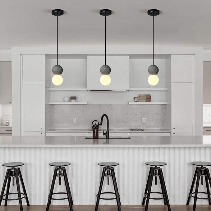 Modern Black 1-Light Concrete Pendant Light Kitchen Island Ceiling Light - Image 7