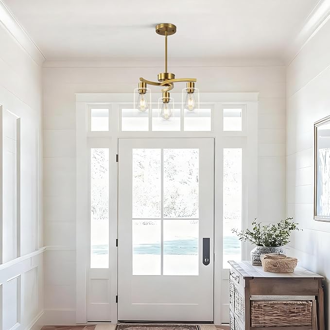 3 Light Brushed Gold Chandelier - Image 4