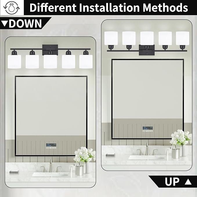 5-Light Black Bathroom Vanity Light, Modern Vanity Light Fixture - Image 4