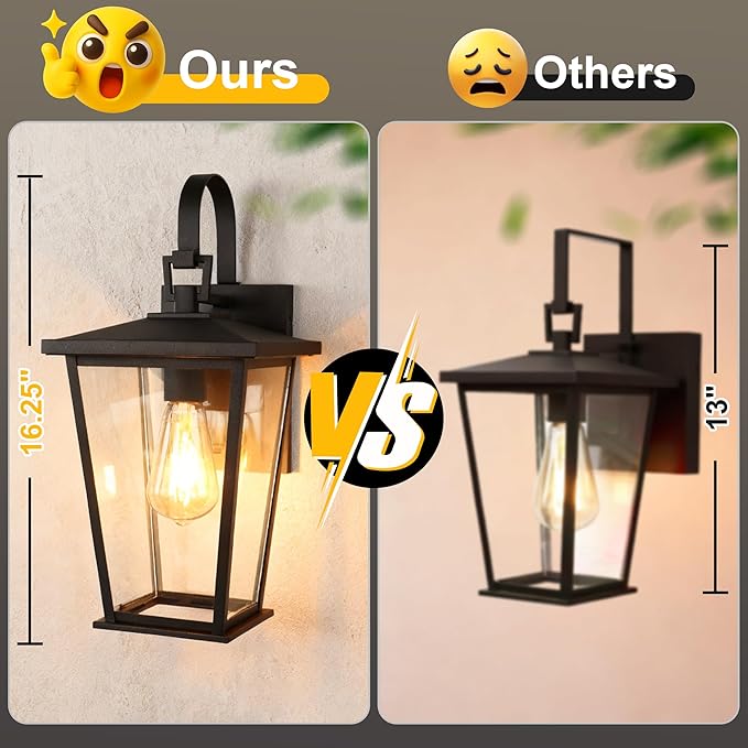 Kalium Outdoor Wall Lights Fixtures Lantern Frame 16 1/8", Outside Lights Black - Image 2