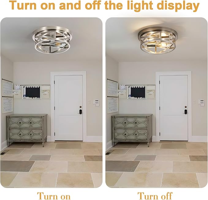 Close to Ceiling Light Fixtures, 2-Light Brushed Nickle Flush Mount Ceiling - Image 7