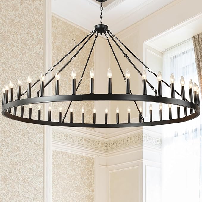 64 Inch Extra Large Black Wagon Wheel Chandelier 42-Light Farmhouse Wagon Wheel by ZBMYRBZJ