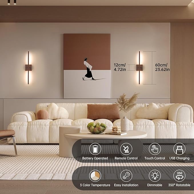 Battery Operated Wall Sconce Set of 2, 8000mAh Rechargeable Wall Sconces - Image 9
