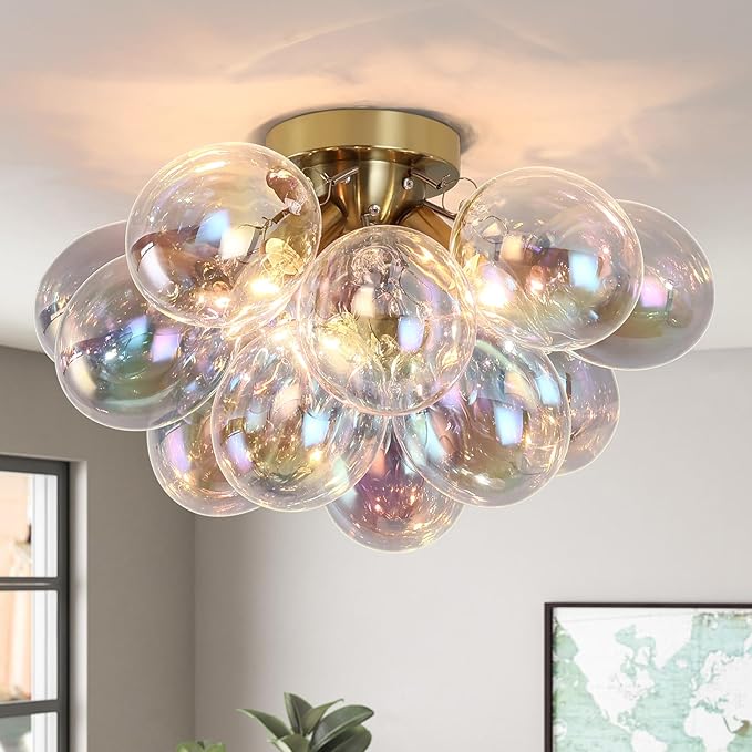 GoYeel Semi Flush Mount Ceiling Light Gold, Colorful Bubble Light Fixture by GoYeelLighting