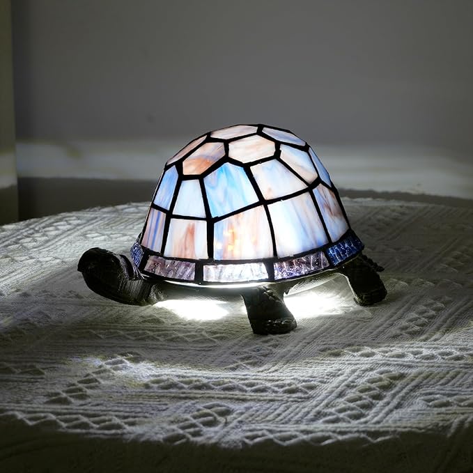 Small Turtle Night Light Tiffany Style Stained Glass Accent Table Lamp Bedroom - Image 2