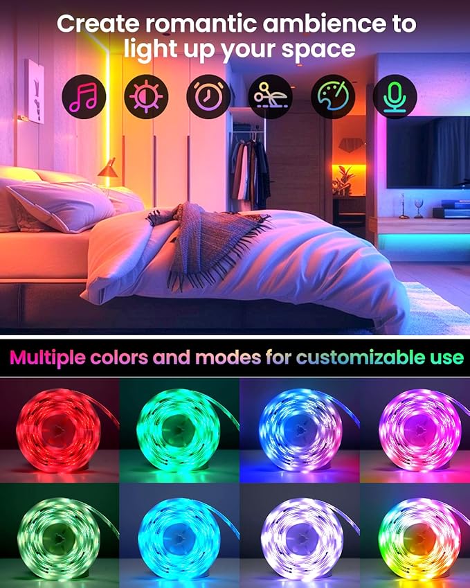 Pak LED Lights for Bedroom 16.4ft, Smart RGB+IC LED Strip Lights - Image 4