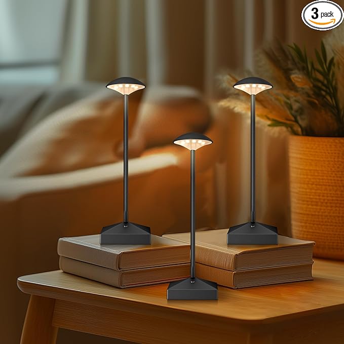 3 Pack 8.26in Black Small Cordless Table Lamps Rechargeable, Battery Operated by FUNTAPHANTA