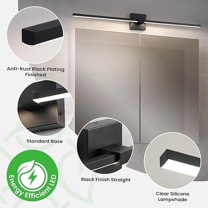 URSOLA Black Bathroom Light Fixtures, 36 inch Modern LED Vanity Lighting Over - Image 6