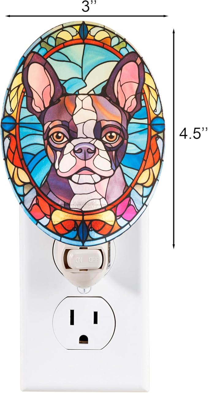 Stained Glass Styled French Bulldog Night Light – Real Glass Plug-in Dog Night - Image 6