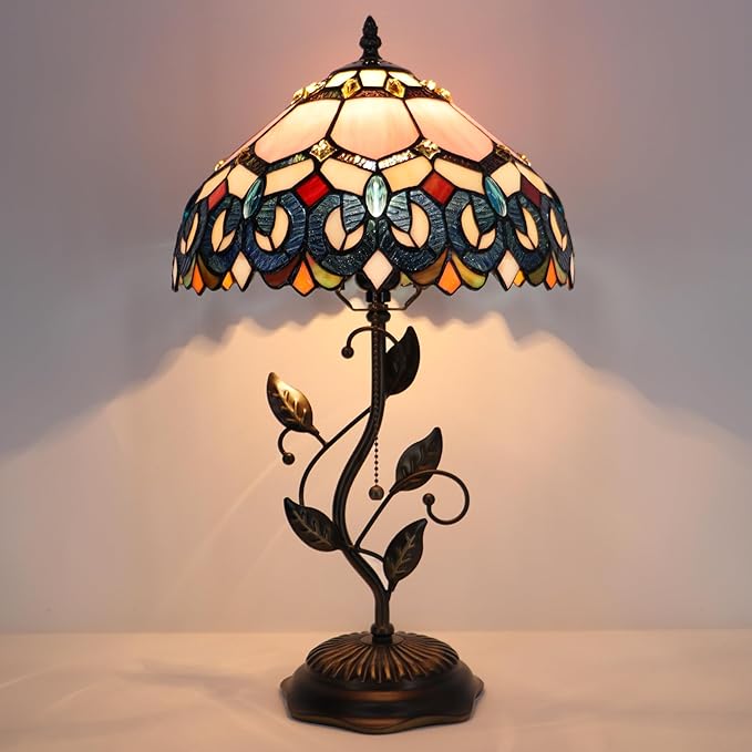 Tiffany Table Lamp, W12H19 Inch, Metal Leaf Base - Image 6