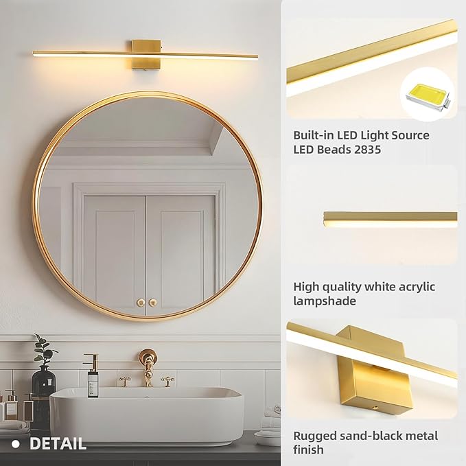 Modern Bathroom Vanity Light 32 Inch, 20W Brushed Brass Bathroom Light Fixture - Image 3