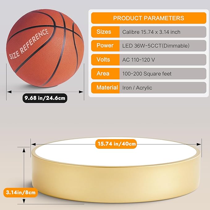 Dimmable Modern Large Flush Mount Close to Ceiling Light Fixture, Round Painted - Image 5