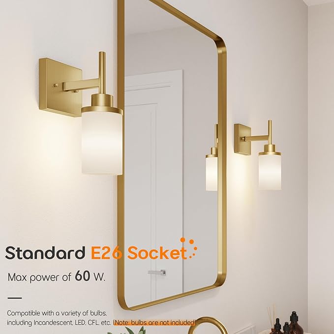 Vanity Lighting Fixtures with White Frosted Glass Shade, Modern Gold Wall Lamps - Image 3