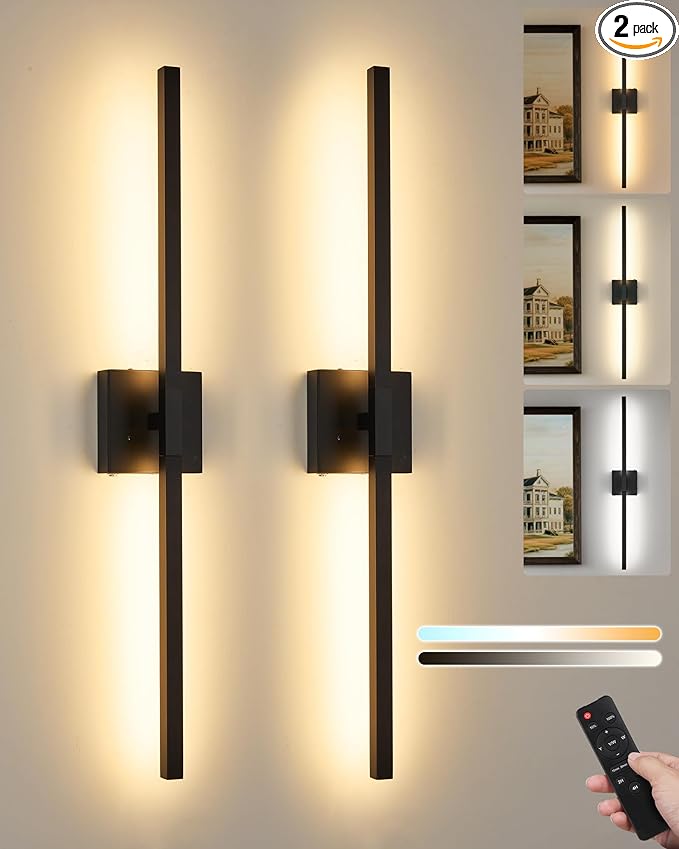 8000mAh Battery Operated Wall Sconce Set of 2, 3 Color Temperature Dimmable by Rayogale