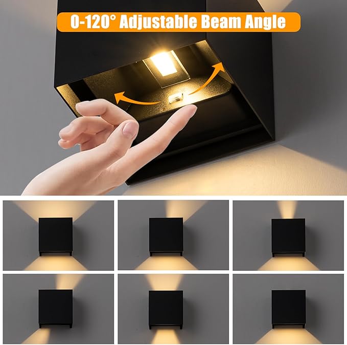 2 Pack LED Outdoor Wall Light Exterior/Interior, Modern Black Square Aluminum - Image 6